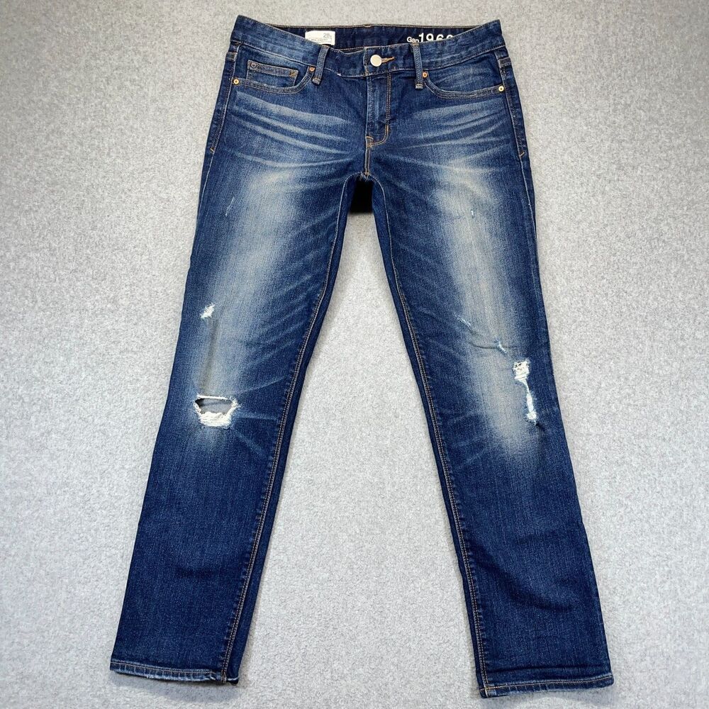 Gap 1969 Real Straight Jeans Women’s 28S Blue Dark Wash "Thunderstruck" READ